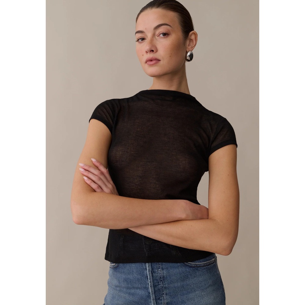 NWT Kourt Prue Semi-Sheer High Neck Top in Black - Size Small